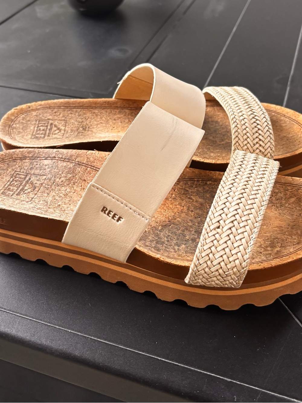 Reef Women’s Cream Woven & Smooth Double-Strap Slide Sandals